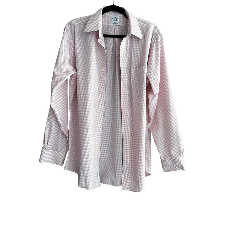 Brooks Brothers Men's Dress Shirt Slim Fit Sz 15 1/2-34 Pink Check Long Sleeve